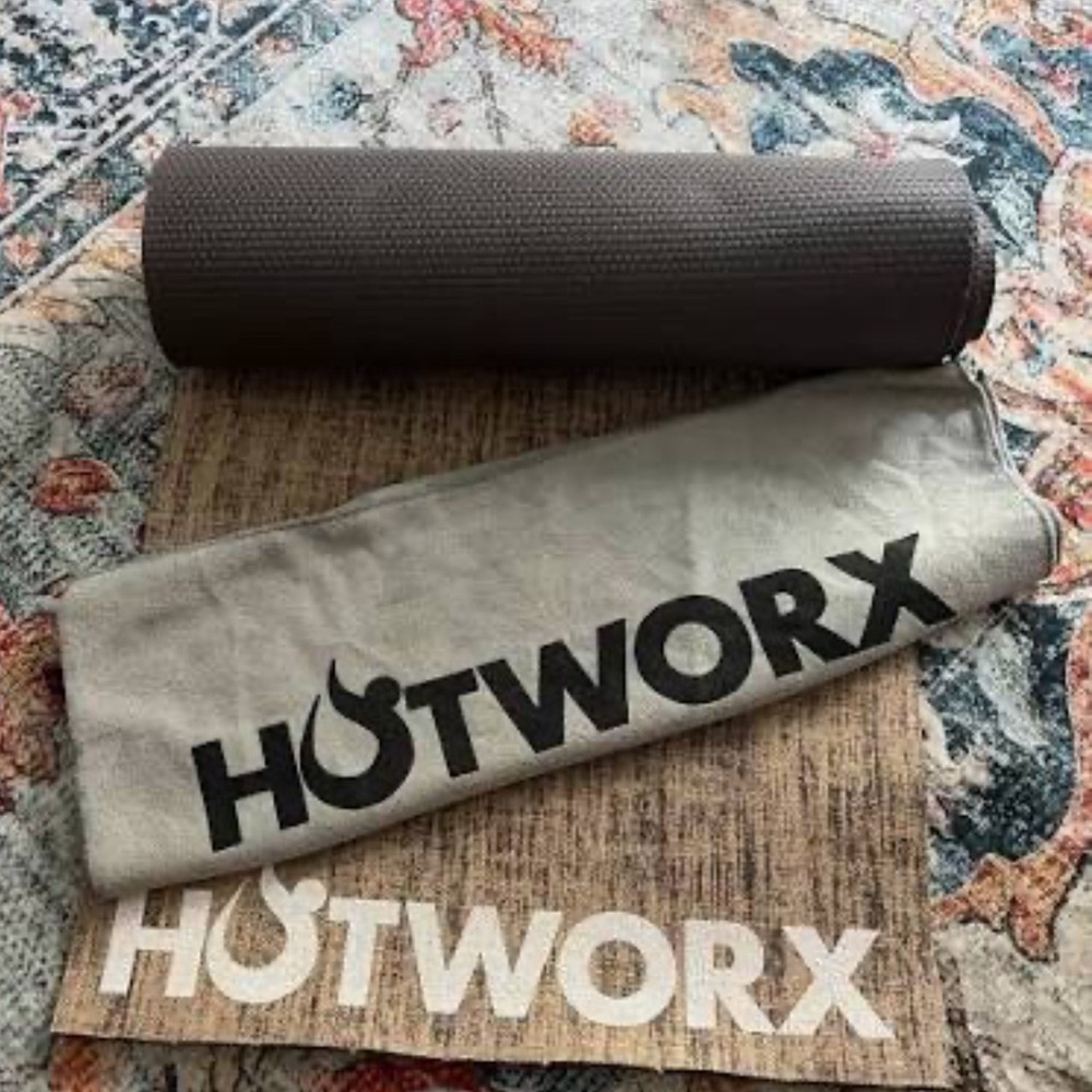 HOTWORX Yoga Mat and Towel Set - Gray and Tan